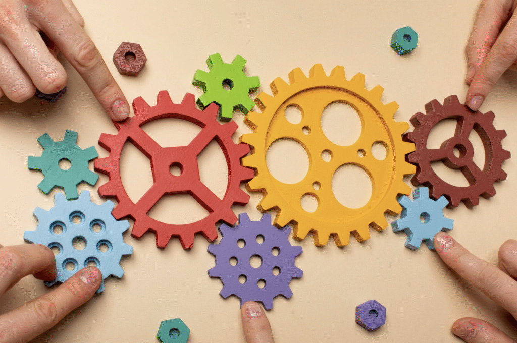 still life business roles with various mechanism pieces